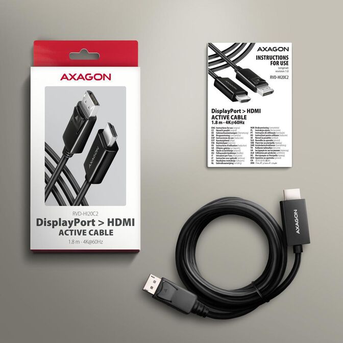 Adaptador Mini AXAGON RVD-HI20C2 DisplayPort para HDMI, 4K/60Hz 1,8m image number 5