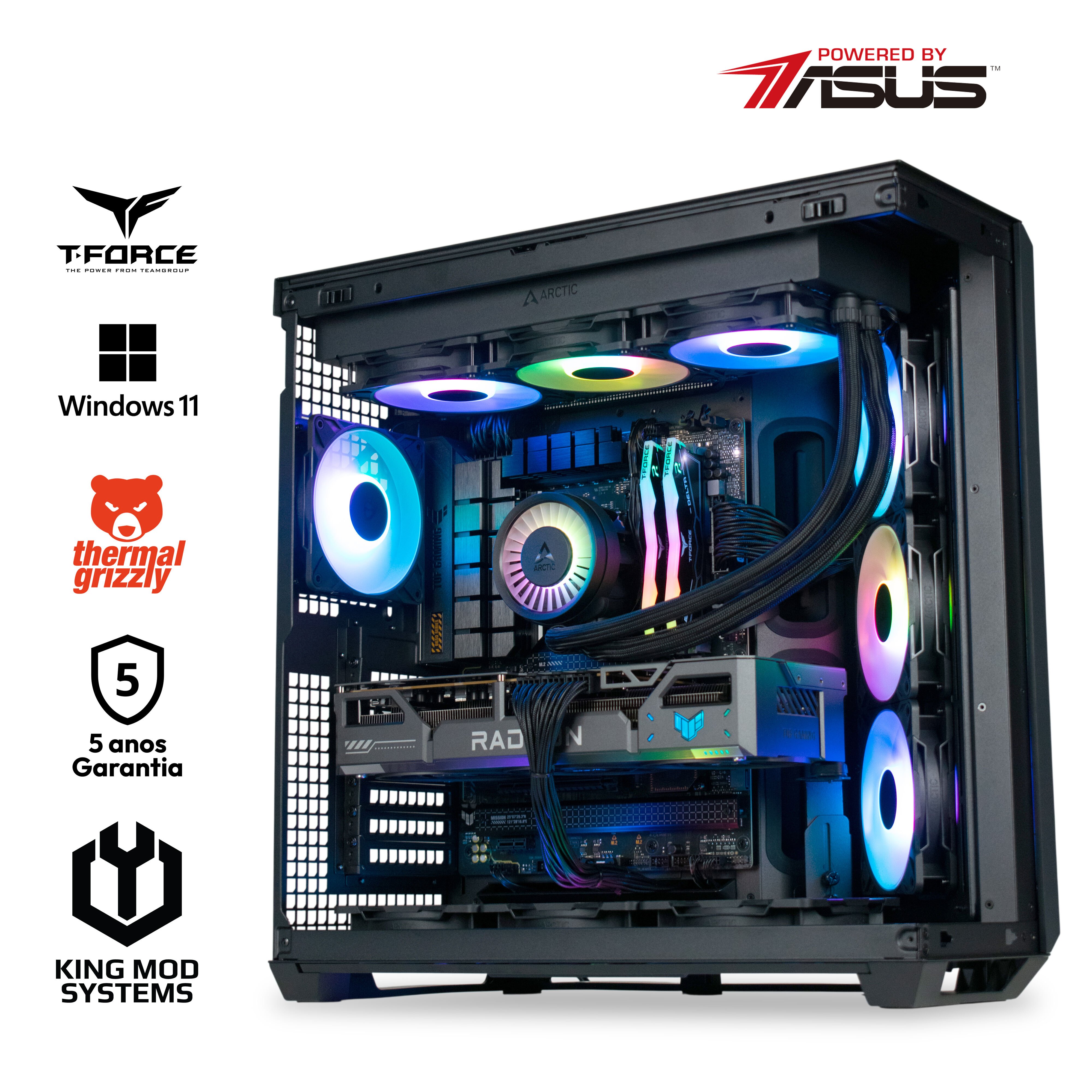 Computador King Mod Gamer-PC Powered by ASUS Ryzen 7 9800X3D 32GB DDR5 1TB RX 9070 XT WiFi W11