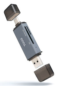Leitor Cart&otilde;es Tooq USB3.0&nbsp; (USB-C+USB-A), SD/TF, Cinza