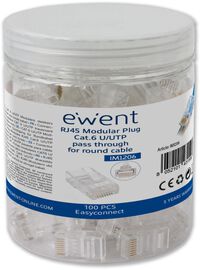 Fichas RJ45 Ewent Modulares Pass-Through Cat.6 U/UTP Transparentes (Pack-100)