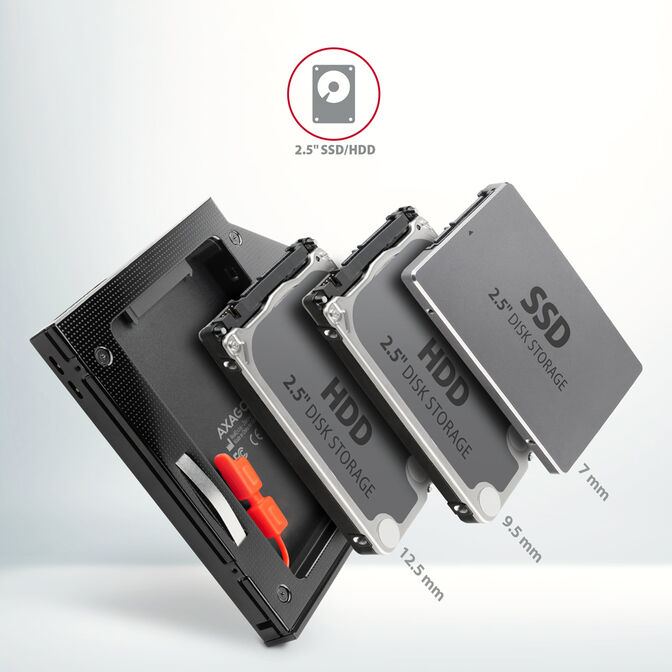 Adaptador Universal AXAGON RSS-CD12 2.5" SSD/HDD Caddy , 12.7 mm, LED, ALU image number 2