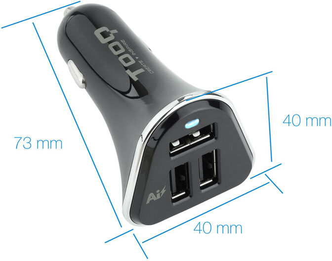 Carregador de Isqueiro Tooq 3x USB 5V/5.2A Preto image number 2