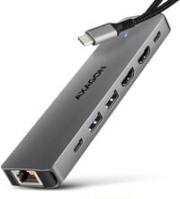 Multiport-Hub AXAGON HMC-7HX2 USB-C 3.2 Gen 1 hub, 2x USB-A + 1x USB-C, 2x HDMI 4K 60Hz, GLAN, PD 100W, 15cm USB-C cable