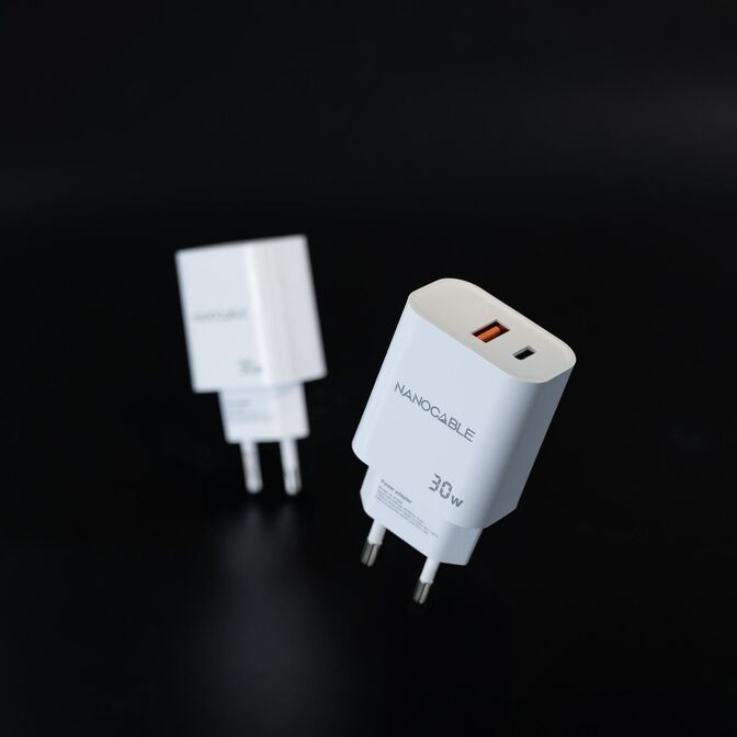 Carregador Nanocable USB-C/PD + USB-A/QC 30W Branco image number 1
