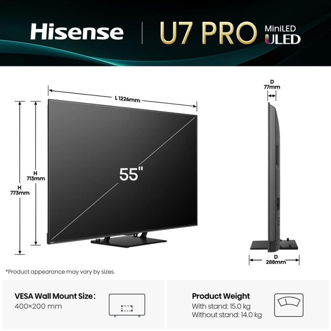 Televis&atilde;o Hisense 55U7Q PRO 55" QD Mini LED UltraHD 4K VIDAA image number 1