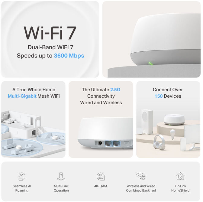 Sistema Mesh TP-Link Deco BE25 BE3600 Whole-Home Mesh Wi-Fi 7 (Pack 3) image number 2