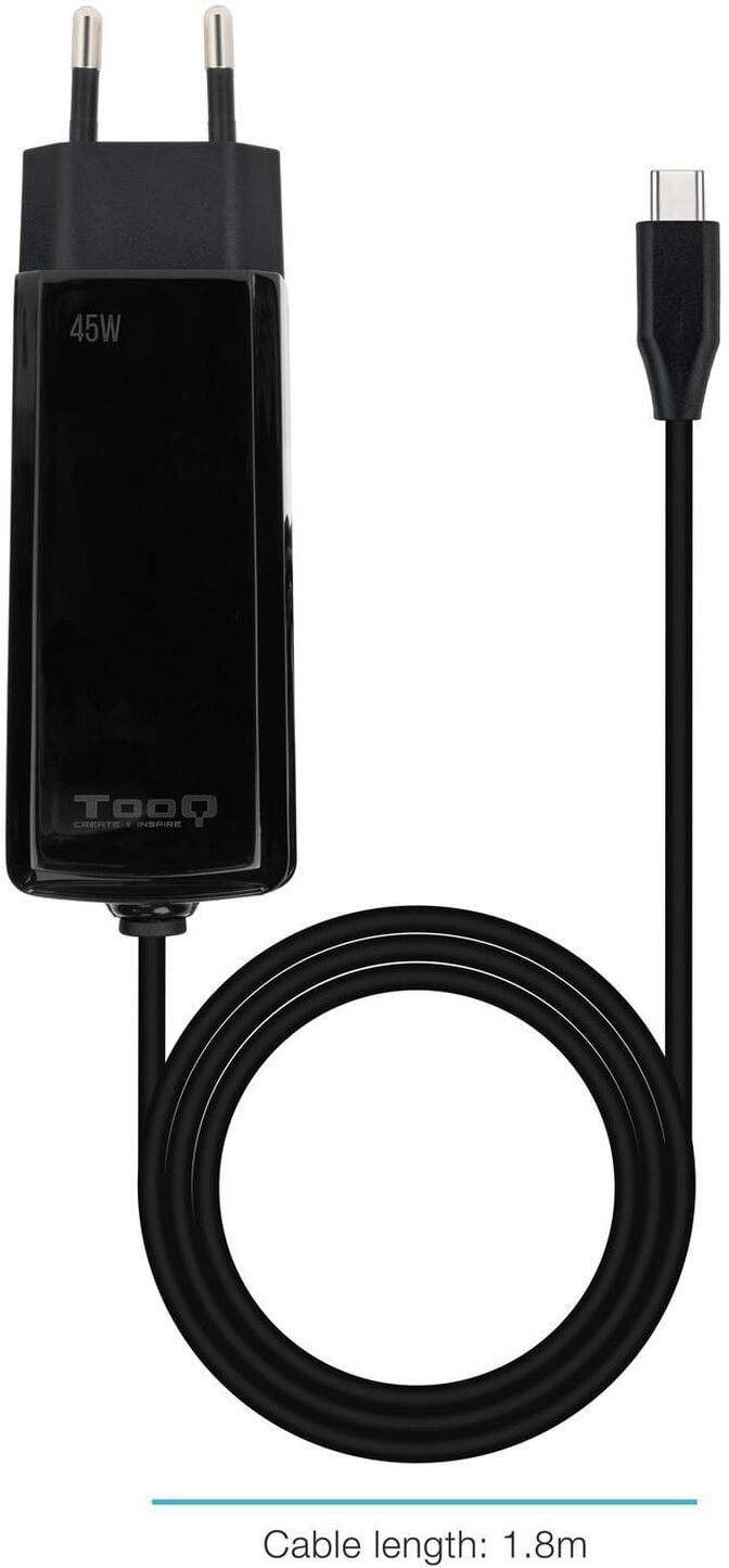 Carregador de Port&aacute;til GaN Tooq USB-C PD 45W Preto image number 1