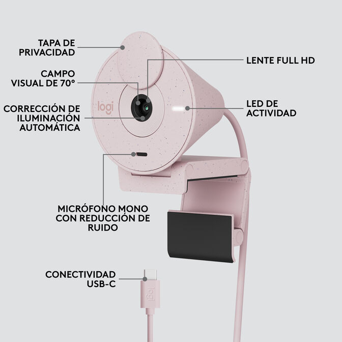 Webcam Logitech Brio 300 Full HD 1080p USB Type-C Rosa image number 10