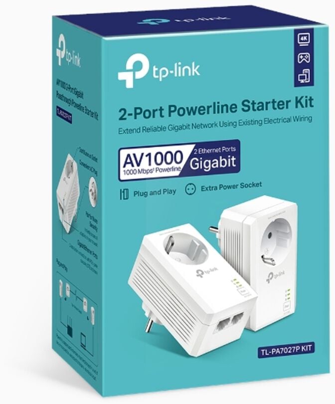 Powerline TP-Link AV1000 TL-PA7027P Kit 2-Port Gigabit Passthrough Starter Kit image number 2