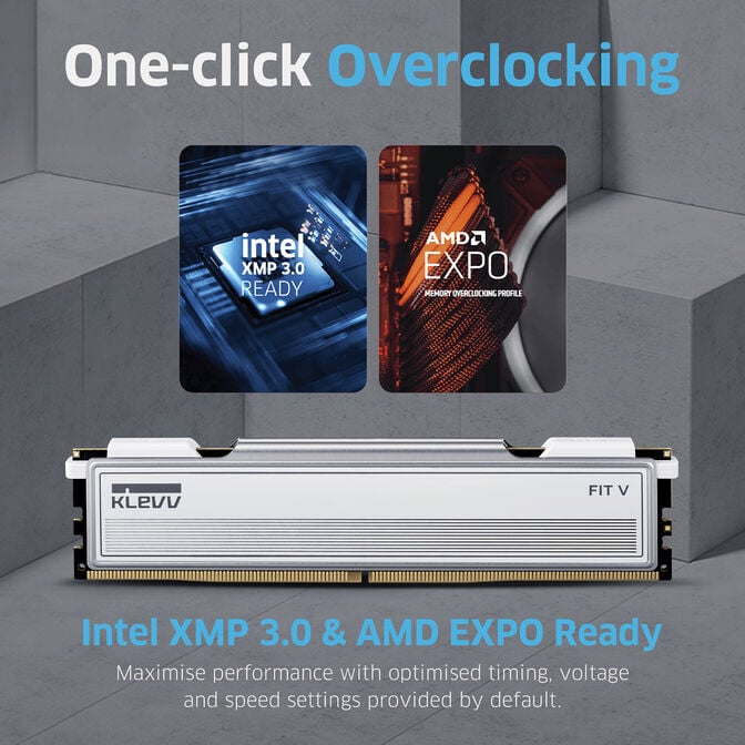 KLEVV Kit 32GB (2 x 16GB) DDR5 FIT V 6000MHz CL30 Ceramic White (Intel XMP/AMD Expo) image number 3