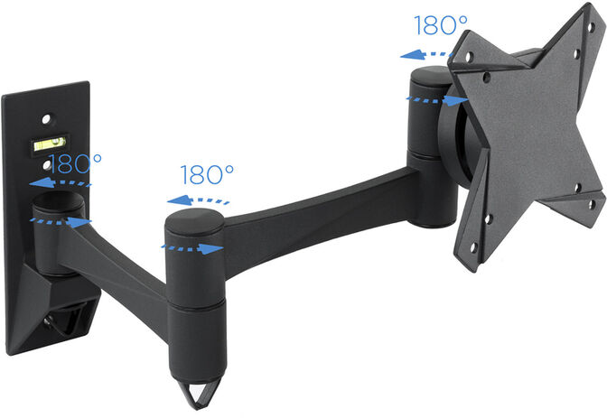 Suporte de Parede Tooq Tilt e Girat&oacute;rio 3 Pivots 13" a 27" Max. 15kg Preto image number 1