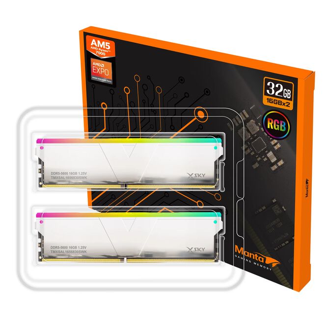 V-Color Kit 32GB (2 x 16GB) DDR5 6000MHz Manta Xsky RGB EXPO Branco CL30 (APENAS COMPAT&Iacute;VEL COM RYZEN) image number 0