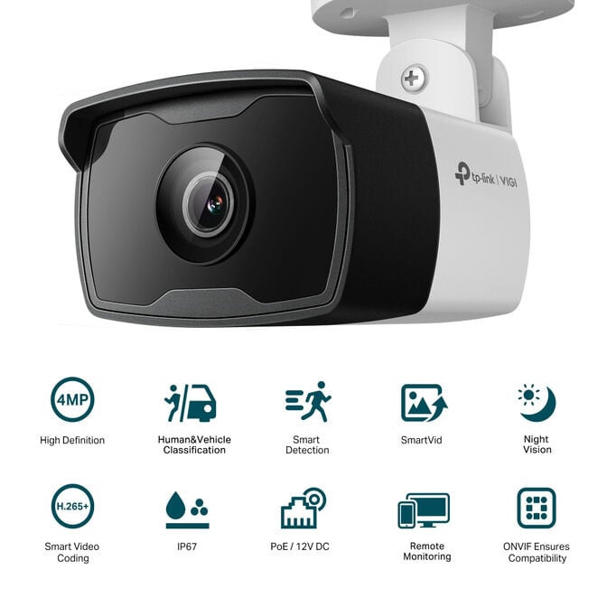 C&acirc;mara de Seguran&ccedil;a de Rede TP-Link VIGI C340I 4mm 4MP IR Exterior PoE Bullet QHD 1440p IP67 image number 1