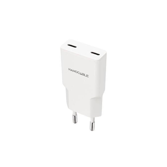 Carregador Nanocable 2xUSB-C/PD 20W, Branco image number 0