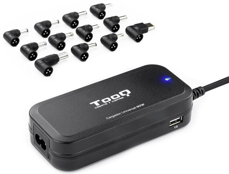 Carregador de Portátil Tooq 90W 2x USB 12 Conectores Preto