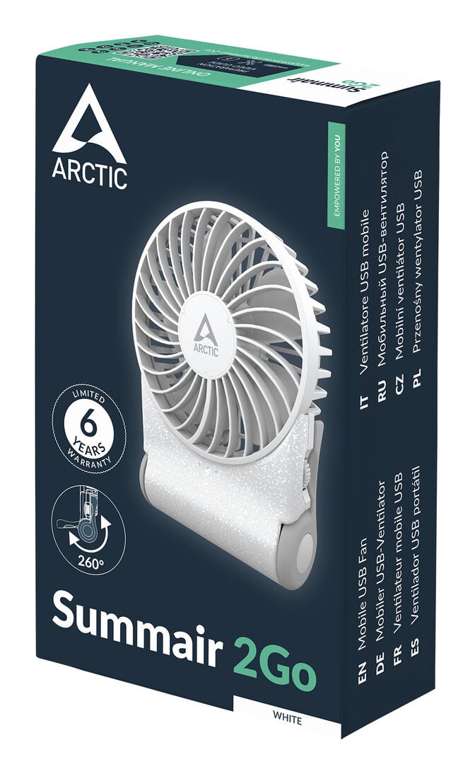 Ventoinha Port&aacute;til Arctic Summair 2Go Recarreg&aacute;vel USB-C para Secret&aacute;ria - Branco image number 7