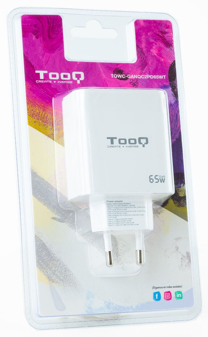Carregador GaN Tooq 2xUSB-C/PD 65W + USB-A/QC 65W image number 2