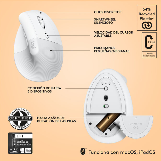 Rato Logitech Lift for Mac Vertical Ergonomic Wireless White image number 9