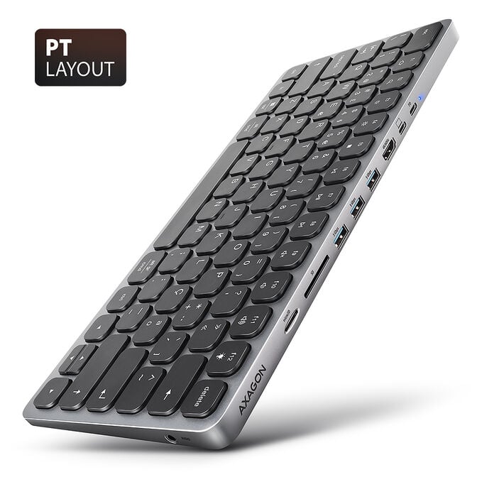 Teclado c/ HUB AXAGON HMC-KB keyboard USB-C 5Gbps, microSD/SD, 3x USB-A, HDMI 4K/60Hz, PD 100W, Audio, PT layout image number 0