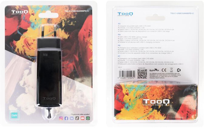 Carregador de Port&aacute;til GaN Tooq USB-C PD 90W Preto image number 4