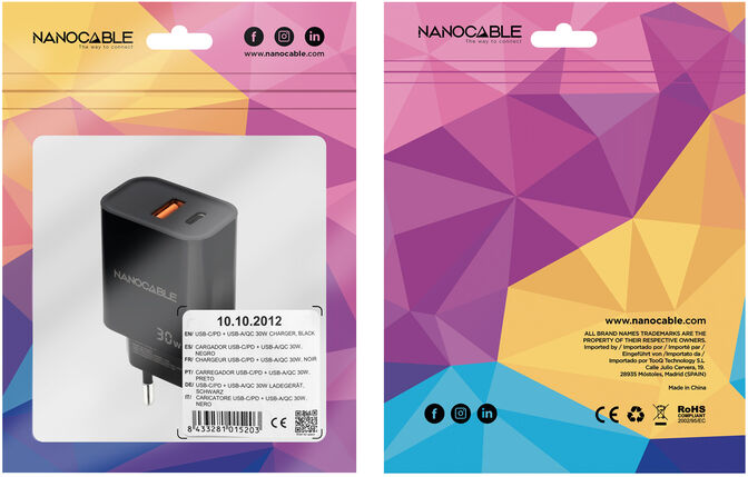 Carregador Nanocable USB-C/PD + USB-A/QC 30W Preto image number 2