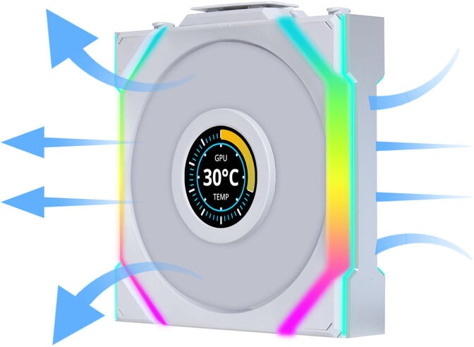 Ventoinha Lian Li UNI FAN SL120 LCD Wireless RGB Reverse Blade PWM Branco 120mm (Pack 3) image number 6