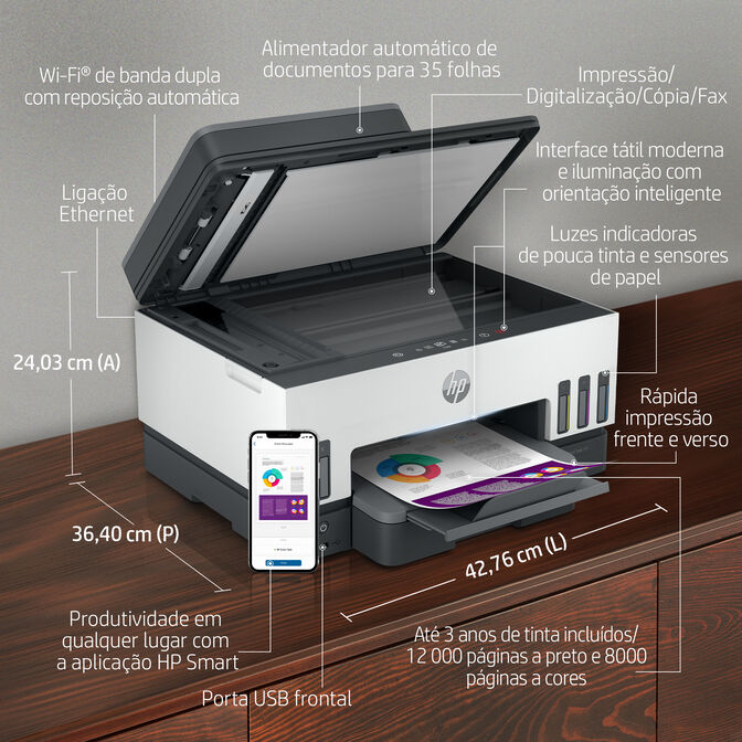 Impressora Multifun&ccedil;&otilde;es a Jato de Tinta HP Smart Tank 7605 All-in-One WiFi image number 5