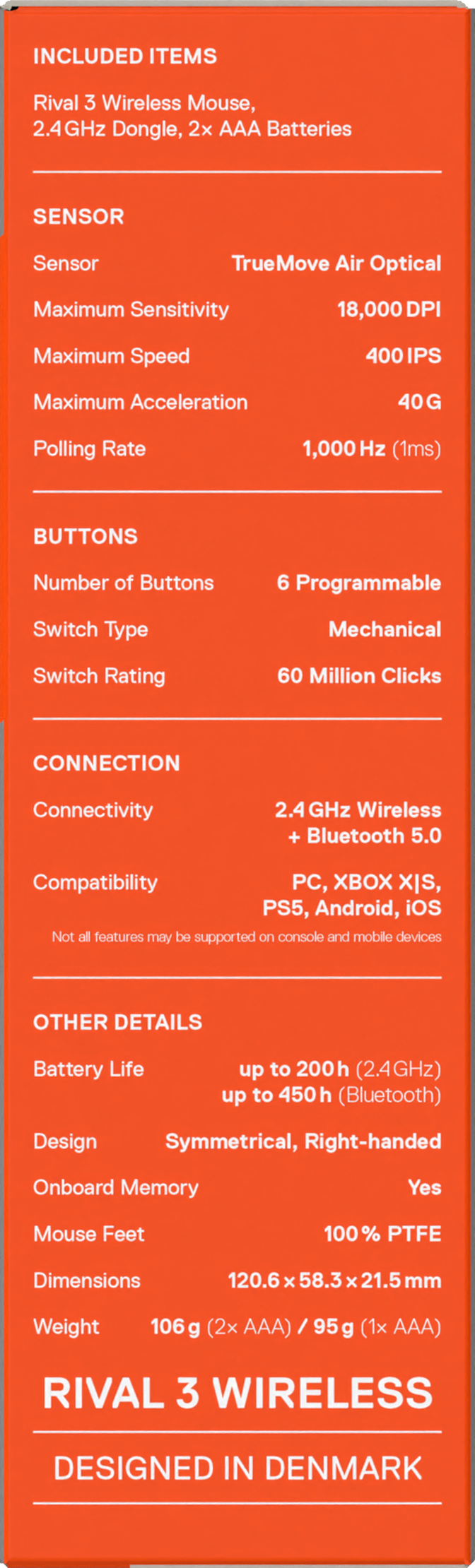 Rato Steelseries Rival 3 Wireless/Bluetooth Gen2 Branco image number 9
