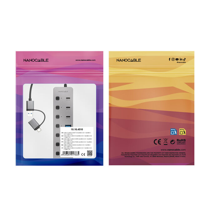Hub Nanocable USB-C+USB-A/M para 4xUSB-A + 3xUSB-C 3.0 + USB-C 5V image number 4