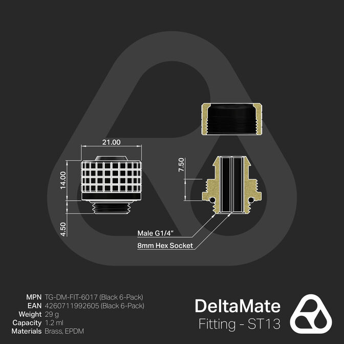 Thermal Grizzly DeltaMate Fitting - ST13 Preto (Pack 6) image number 7