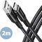 Cabo de carregamento AXAGON BUCM-AM20AB USB-C  <-> USB-A, 2m, USB 2.0, 3A, ALU, braid, Preto