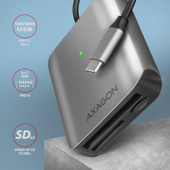 Leitor de cart&otilde;es AXAGON CRE-S3C External card reader USB-C 3.2 Gen 1, 3-slot & lun SD/microSD/CF, UHS-II image number 1
