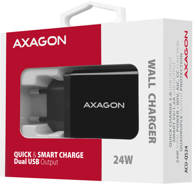 Carregador de parede AXAGON ACU-QS24 5V 1,2A + 1x QC3.0 24W Preto image number 5