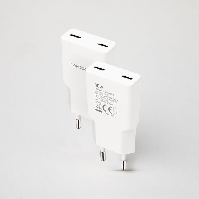 Carregador Nanocable 2xUSB-C/PD 30W, Branco image number 1