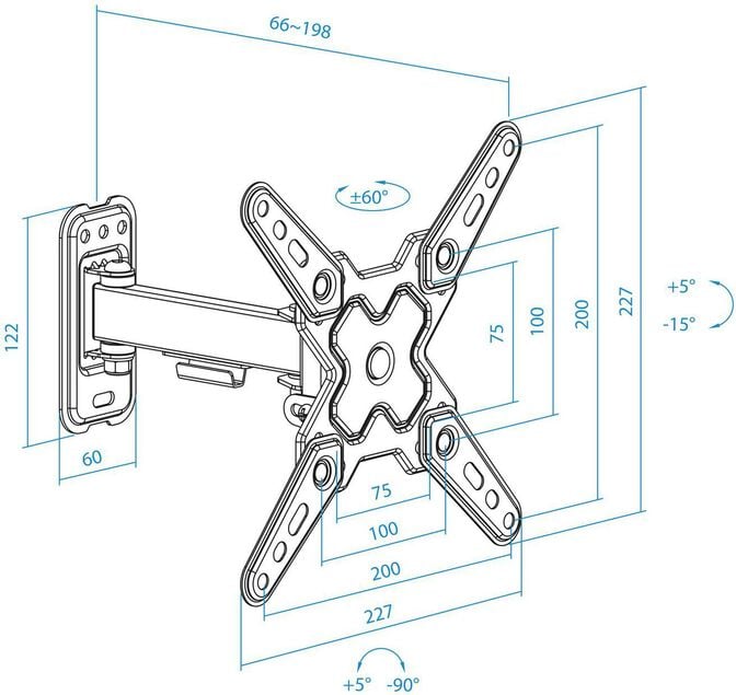 Suporte de Parede Tooq Tilt e Girat&oacute;rio 13" a 43" 66-298 mm Max. 20kg Preto image number 3