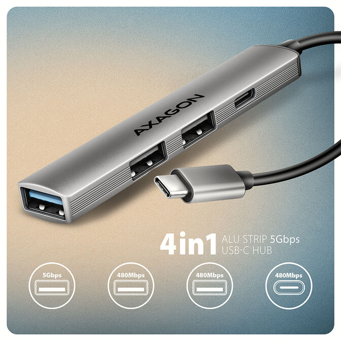 HUB USB AXAGON HUE-STC 1x USB-A 5Gbps + 2x USB-A + 1x USB-C, cabo USB-C 12 cm image number 1