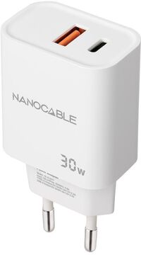 Carregador Nanocable USB-C/PD + USB-A/QC 30W Branco