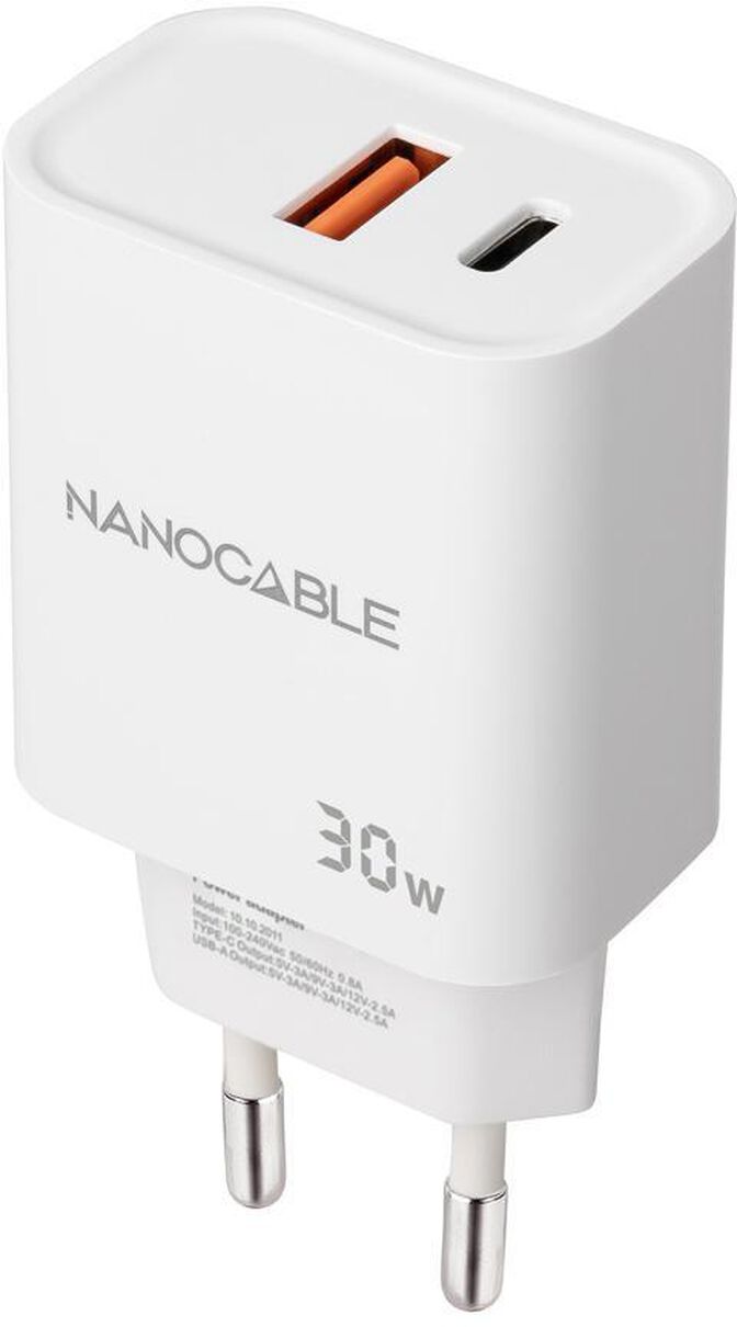 Carregador Nanocable USB-C/PD + USB-A/QC 30W Branco image number 0