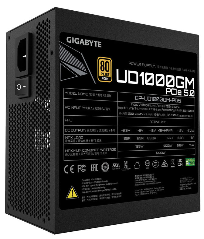 Fonte Gigabyte UD1000GMPG5 1000W 80+ Gold Modular PCIE 5.0 image number 4