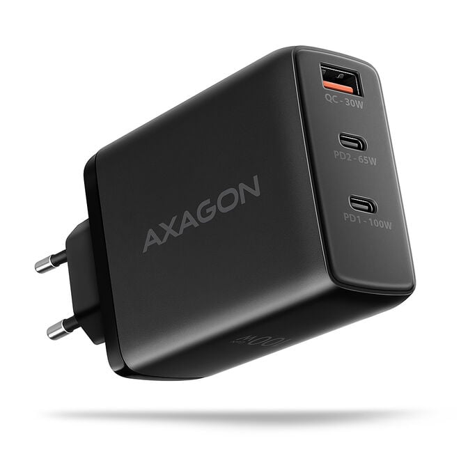 Carregador de parede AXAGON ACU-DPQ100, 3 portas (USB + USB-C duplo), PD3.0/QC4+/PPS/Apple, 100 W, Preto image number 0