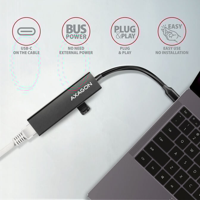 HUB USB-C AXAGON HMC-GL3A 3x USB-A + GLAN, USB 3.2 Gen 1 hub, metal image number 3