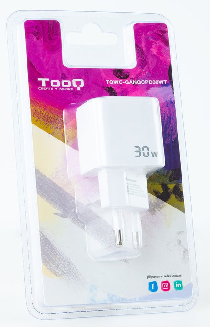 Carregador GaN Tooq USB-C/PD 30W + USB-A/QC 30W image number 2