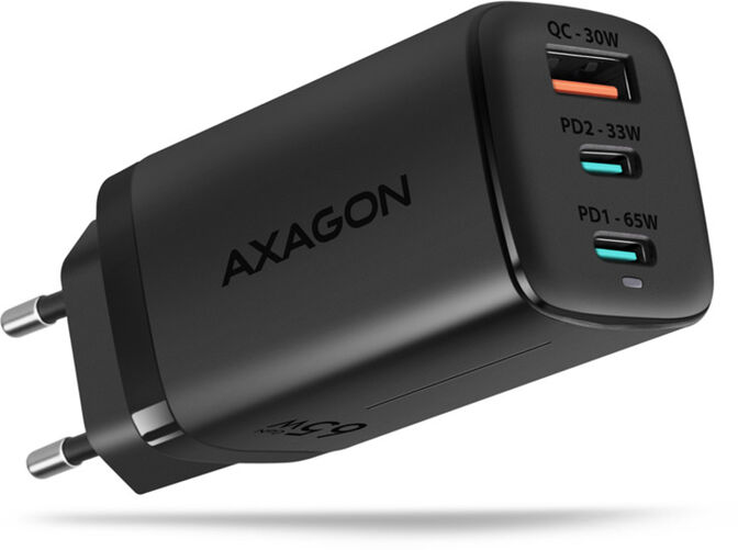 Carregador de parede AXAGON ACU-DPQ65, 3 portas (USB + USB-C duplo), PD3.0/QC4+/PPS/Apple, 65 W, Preto image number 0