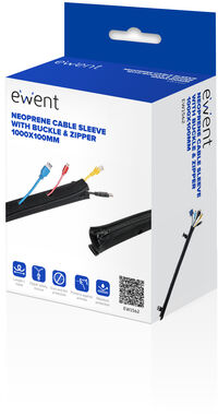 Manga Neoprene Ewent EW1562 p/ Organizar Cabos com Fecho 1000x100mm Preta
