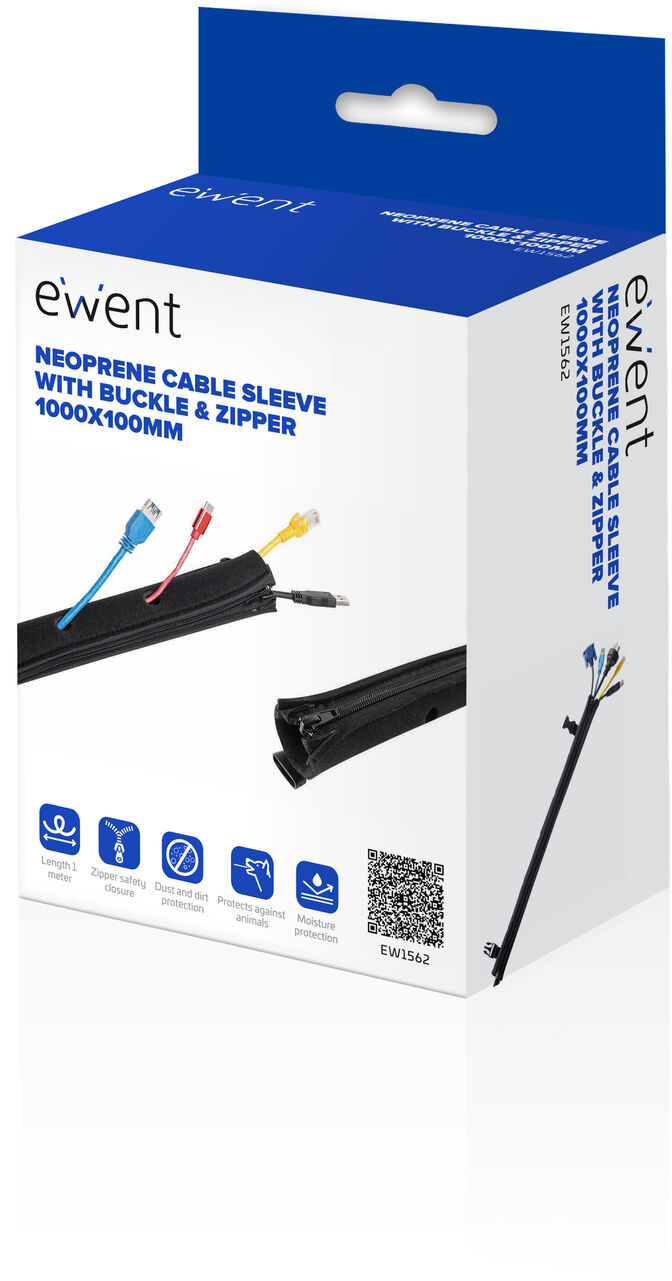 Manga Neoprene Ewent EW1562 p/ Organizar Cabos com Fecho 1000x100mm Preta image number 0