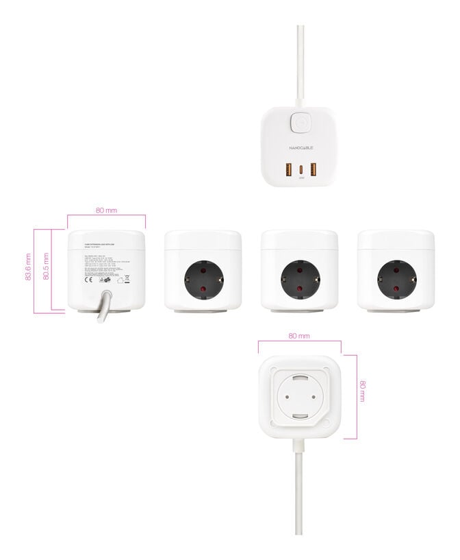 Cubo Nanocable com 3 Tomadas 3 USB com interruptor Branco image number 3