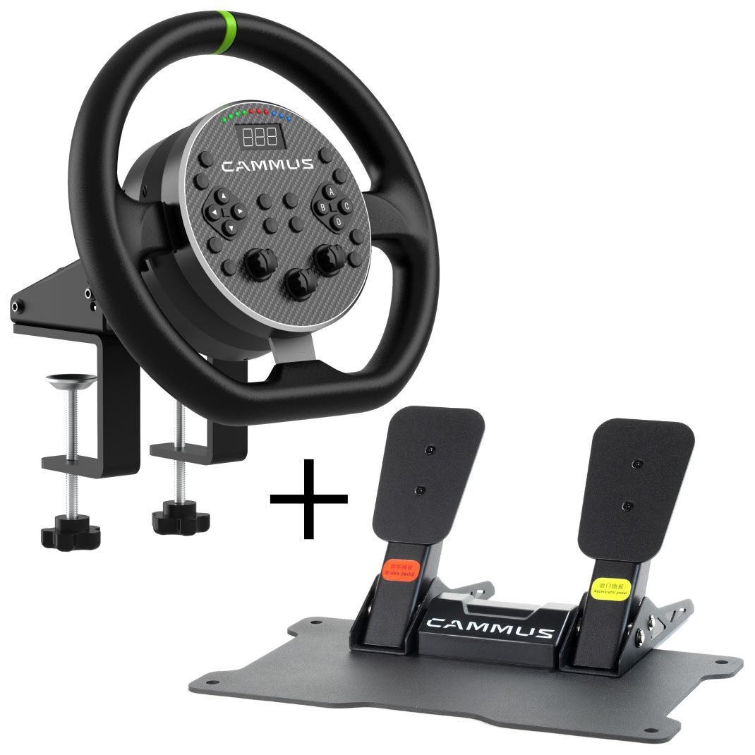 Conjunto Cammus C5 (Volante e Base 5Nm + Pedais CP5 + Suporte de Mesa )