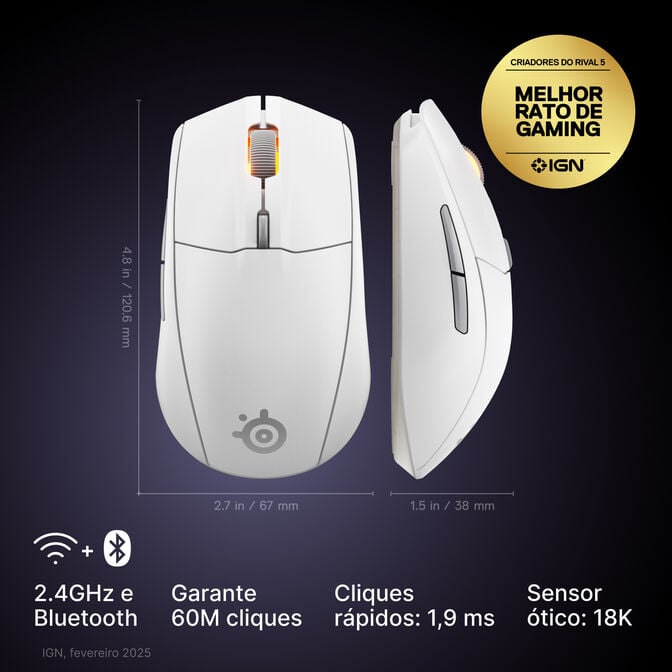 Rato Steelseries Rival 3 Wireless/Bluetooth Gen2 Branco image number 6