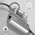 Adaptador AXAGON ADE-TXCA Gigabit Ethernet 10/100/1000 - USB 3.1 Tipo C + USB-A image number null