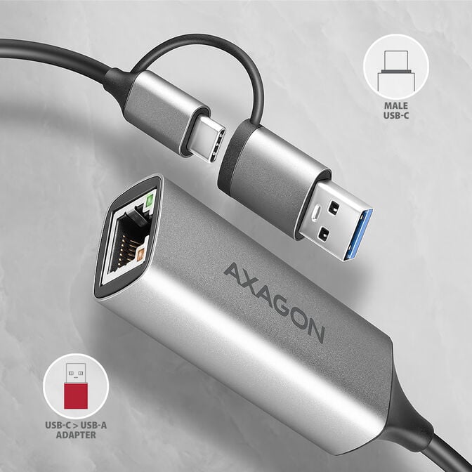 Adaptador AXAGON ADE-TXCA Gigabit Ethernet 10/100/1000 - USB 3.1 Tipo C + USB-A image number 5